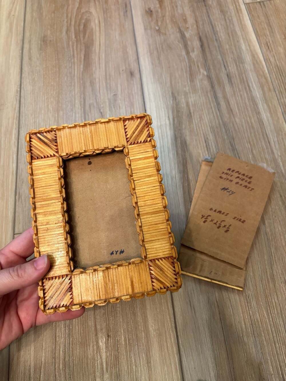 Vintage Matchstick rattan Folk Art Wood Picture Frame - Picture 8 of 8